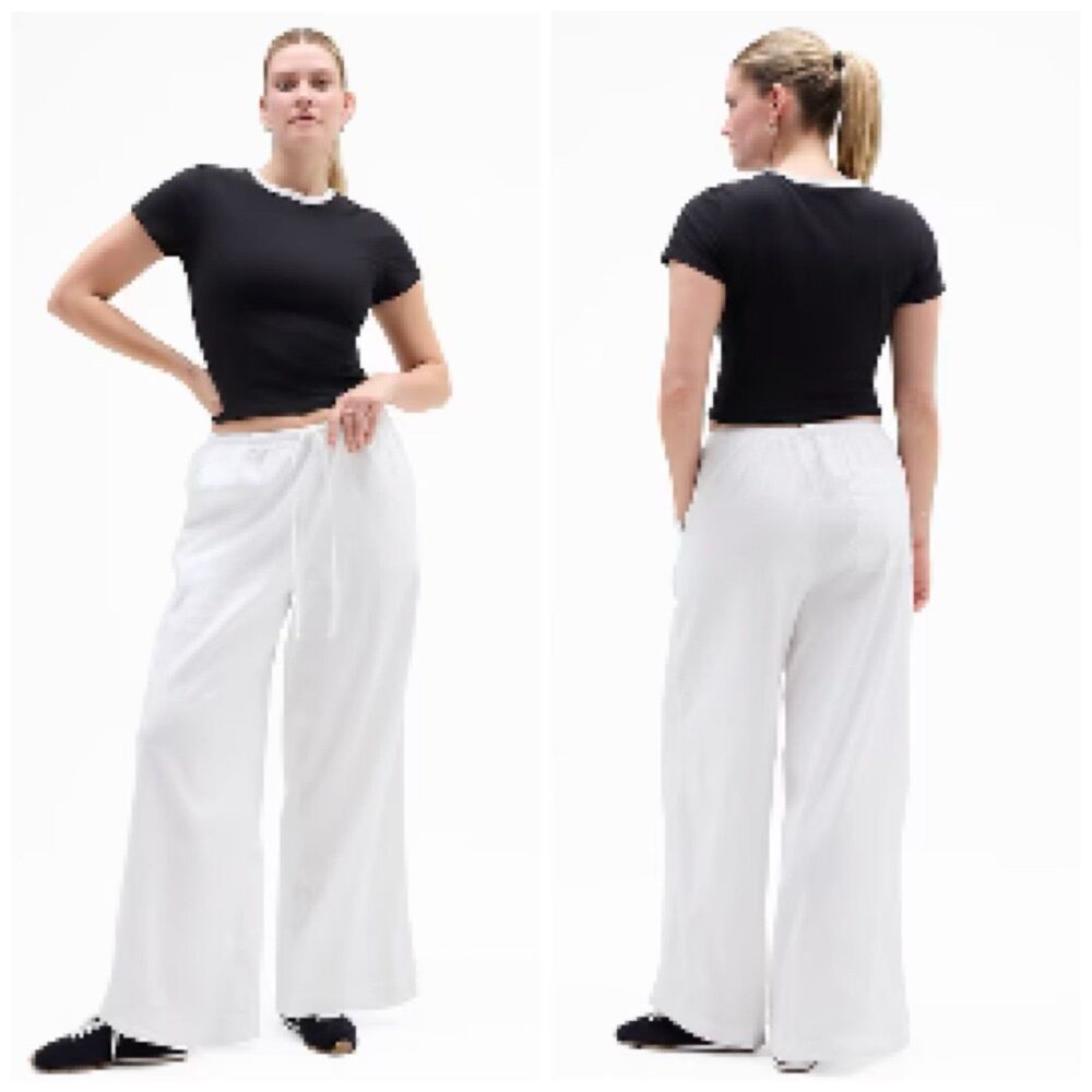 Athleta Paradise Wide Leg Pant White Linen Blend - Picture 5 of 15